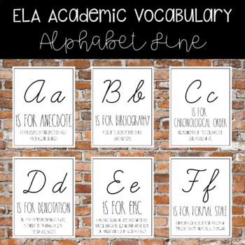 Preview of Alphabet Line ELA Academic Vocabulary- Farmhouse Style, Rae Dunn-inspired