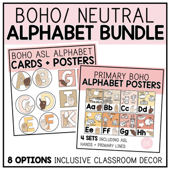 Preview of Alphabet Line Posters + Cards| Bulletin Board Bundle| Boho Neutral Decor