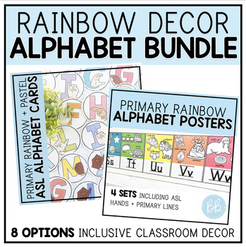 Preview of Alphabet Line Posters + Cards| Bulletin Board Bundle| Rainbow Decor