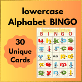 Alphabet Lowercase Bingo Set with 30 Different Cards for K