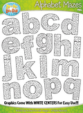 Alphabet Lowercase Letters Shaped Mazes Clipart {Zip-A-Dee
