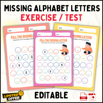 Preview of Alphabet Mastery Made Easy: Editable Missing Letter Worksheets (PPT + PDF)