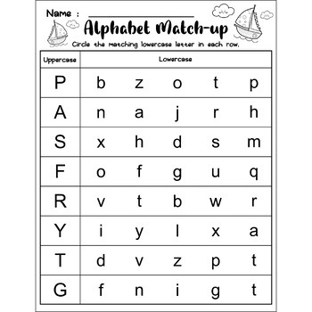 Alphabet Match-up : no prep Uppercase and Lowercase Letter Worksheets
