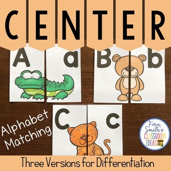 Preview of Alphabet Matching Literacy Center Easy Prep Uppercase & Lowercase A to Z Animals