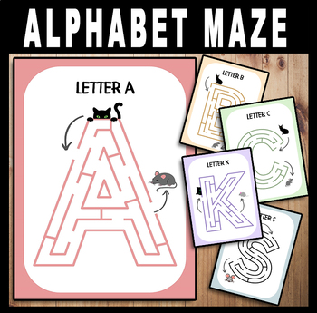 Preview of Alphabet Maze - Fine Motor Skills Worksheets - Kindergarten Alphabet Activities