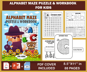 Preview of Alphabet Maze Puzzle And Workbook For Kids: Learn To Trace And Recognize Letters
