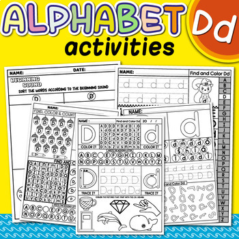 Preview of Alphabet Mazes, Letter D Recognition, Beginning Sounds, Letter Tracing & Writing