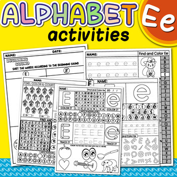 Preview of Alphabet Mazes, Letter E Recognition, Beginning Sounds, Letter Tracing & Writing