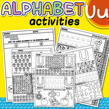 Preview of Alphabet Mazes, Letter U Recognition, Beginning Sounds, Letter Tracing & Writing