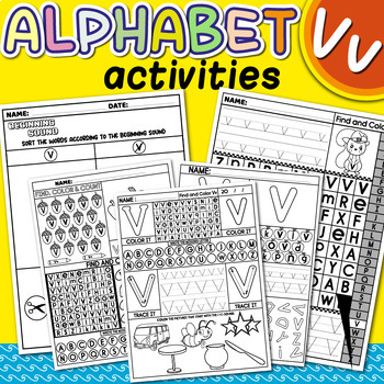 Preview of Alphabet Mazes, Letter V Recognition, Beginning Sounds, Letter Tracing & Writing