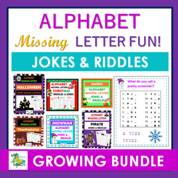 Preview of Alphabet Missing Letter -  Riddles & Jokes GROWING BUNDLE