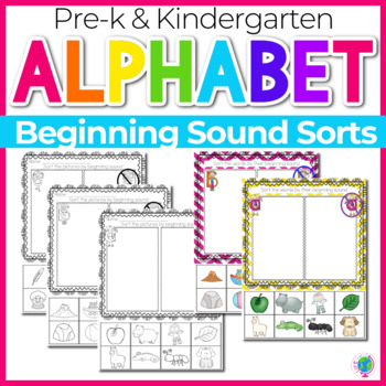 Preview of Alphabet No-Prep Printables plus centers: Beginning Sound Sorts