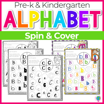 Preview of Alphabet No-Prep Printables plus centers for Letter Recognition: Spin & Cover