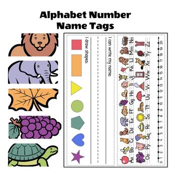 Preview of Desk Tags: Visual Alphabet, Number Line to 20, Name Writing, Shapes