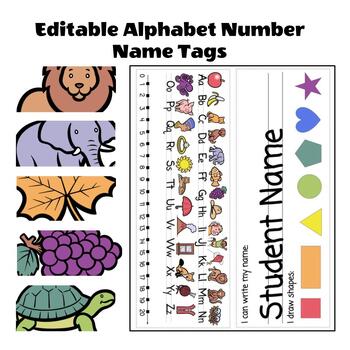 Preview of Desk Tags: Visual Alphabet, Number Line to 20, Name Writing, Shapes | EDITABLE