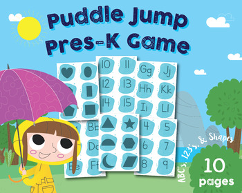 Preview of Alphabet, Numbers 1-20, Shapes, Puddle Jump Game, Preschool, Kindergarten