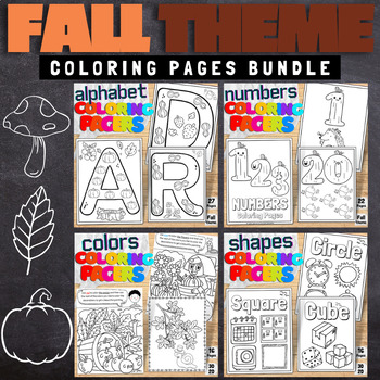 Preview of Alphabet, Numbers, Colors and Shapes Coloring Pages Autumn / Fall Theme Bundle