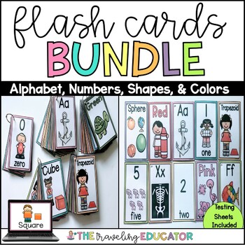 Preview of Alphabet, Numbers, Colors, and Shapes Flash Cards Bundle