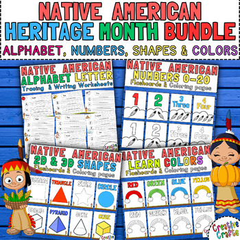 Preview of Alphabet, Numbers, Colors and Shapes Native American Heritage Month Theme Bundle