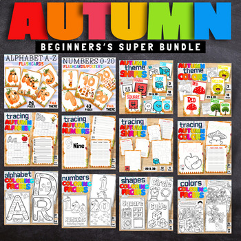 Preview of Alphabet, Numbers, Colors and Shapes Pumpkin Fall Theme Beginners Super Bundle