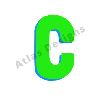 Preview of Alphabet, Numbers, and Punctuation Set (Green with Blue Shadow)