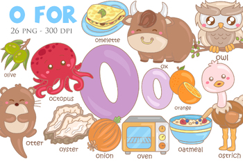 Preview of Alphabet O for Study Vocabulary Reading-Cute Cartoon Vector Clipart Illustration