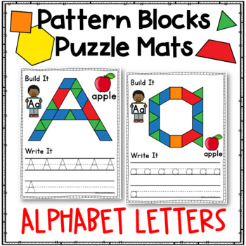 Preview of Alphabet Pattern Blocks Activity Puzzle Mats ~  Making Letters out of Shapes