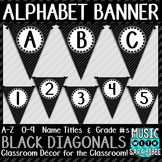Alphabet Pennant Banner- Black Diagonals