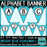 Alphabet Pennant Banner- Bright Blue Diagonals