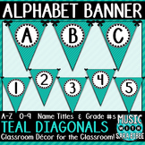 Alphabet Pennant Banner- Teal Diagonals