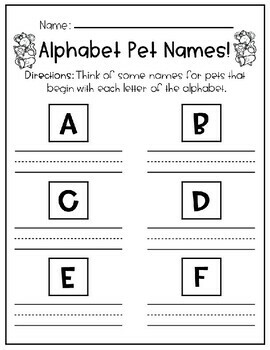 Alphabet Pet Names Beginning Sounds Activity by Teacher Zendo Creations