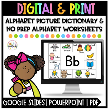 Preview of Alphabet Picture Dictionary and Worksheets | Google Slides