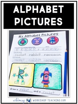 Preview of Alphabet Pictures Creative Printing Workbook with Drawing Outside the Box