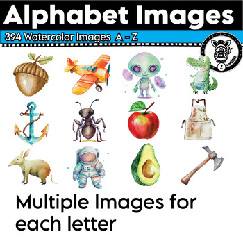 Alphabet Pictures Watercolor Clip Art - Sounds and Phonics by Z is for ...