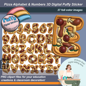 Alphabet 3D Digital Puffy Stickers Clipart Bulletin Board Cute Elementary  Labels