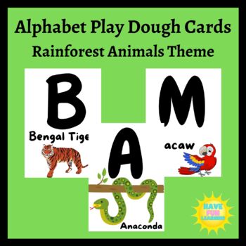 Preview of Alphabet Play Dough Cards - Rainforest Animals Theme