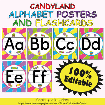 Preview of Alphabet Poster & Flashcards in Candy Land Theme - 100% Editable