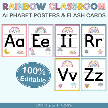 Alphabet Posters Rainbow Editable Classroom Decor by From the Pond