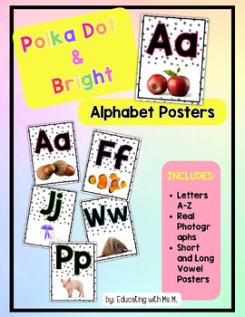 Preview of Alphabet Poster-Nonficton Pictures Polka Dot Bright Rainbow Color Theme