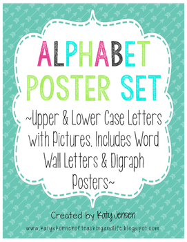 Alphabet Poster Set with Digraph Posters and Word Wall Letters by Katy ...