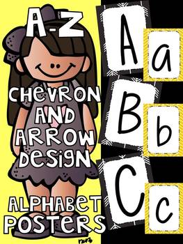 Preview of Alphabet Posters A-Z  Yellow Chevron & Black Arrow Design , classroom decor