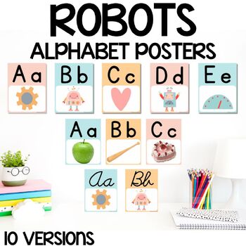Preview of Alphabet Posters - AI & Robots Themed - Primary & Cursive Font, Classroom Decor