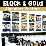 Alphabet Posters -Black and Gold Glitter Classroom Decor