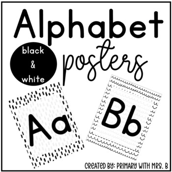 Preview of Alphabet Posters: Black and White Doodles for Classroom Decor