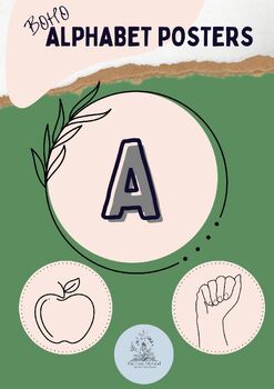 Preview of Alphabet Posters | Boho Floral | Classroom Decor | Letters, Pictures, & ASL |