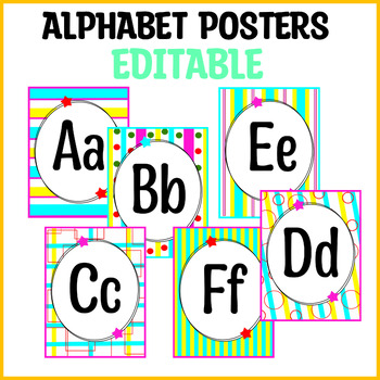 Printable Alphabet Posters, Bright Classroom Alphabet Posters, Editable ...
