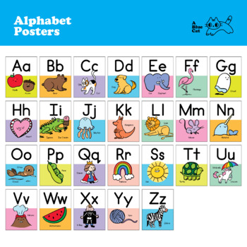 Alphabet Posters Bright Rainbow Classroom Decor by A Blue Cat Design