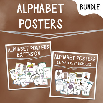 Preview of Alphabet Posters Bundle / 12 Borders / Alternate Sounds / Phonics / Decor