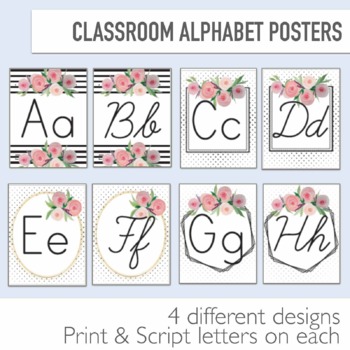 Preview of Alphabet Posters Classroom Decor Rose Glamour theme