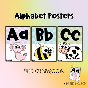 Preview of Alphabet Posters | Colorful, Rainbow, Checkered Classroom Decor | RAD Classroom